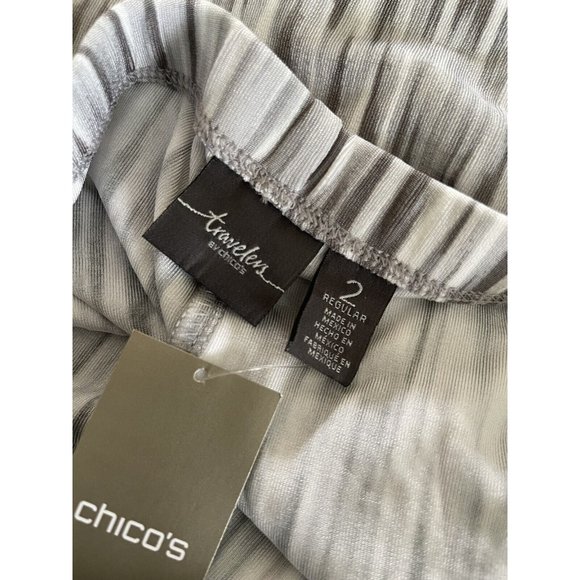 NWT Chico's Painterly Ikat Fluid Pant Palazzo Gray White - Sz 2 12/14 - Picture 4 of 5